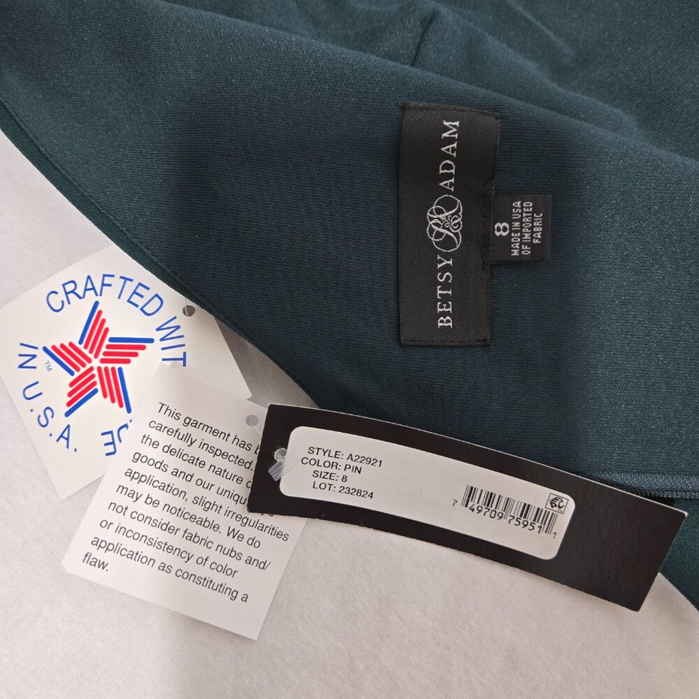 BETSY ADAM "Christine" PINE Scuba Crepe Ruffle Bow Slit Formal Gown Dress Size 8 - Picture 14 of 17